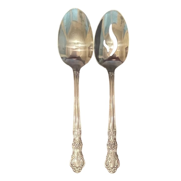 Cambridge Alyssa Stainless Serving Spoon Set Glossy Scrolls Flowers‎ - Picture 2 of 7